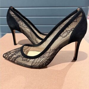 L'AGENCE Stunning Black Lace Heels Size 37 in Excellent Condition